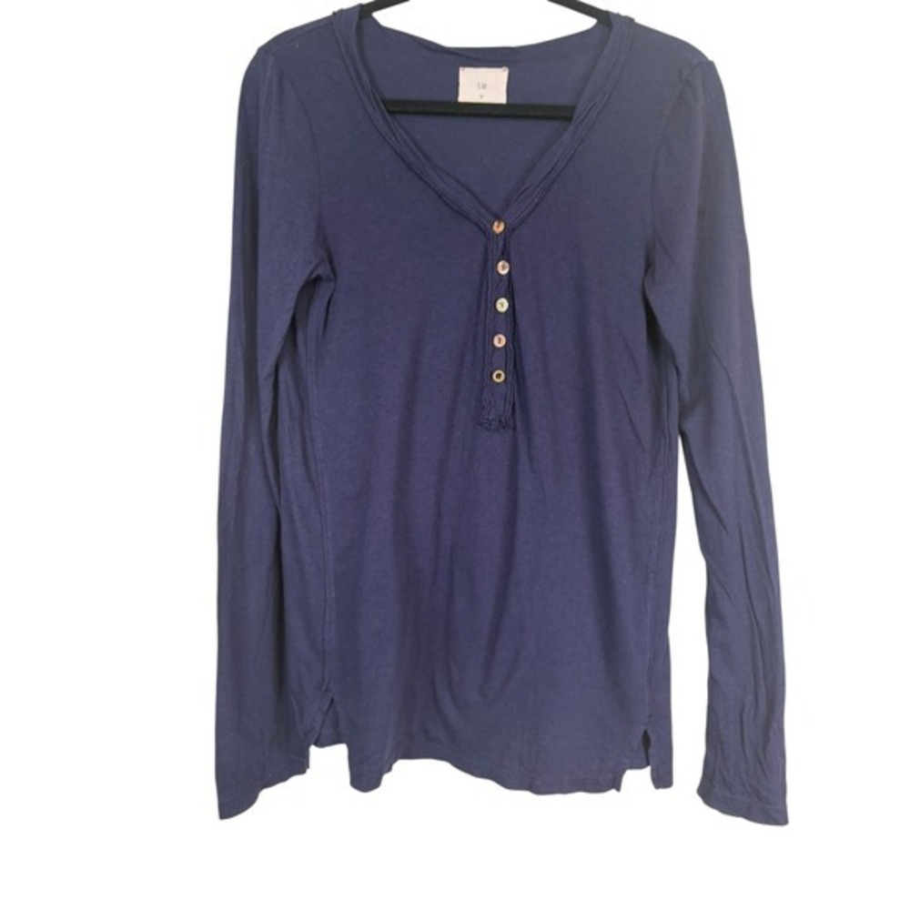 t.la Navy Blue Cotton Modal Long Sleeve Henley Top V-Neck Size M